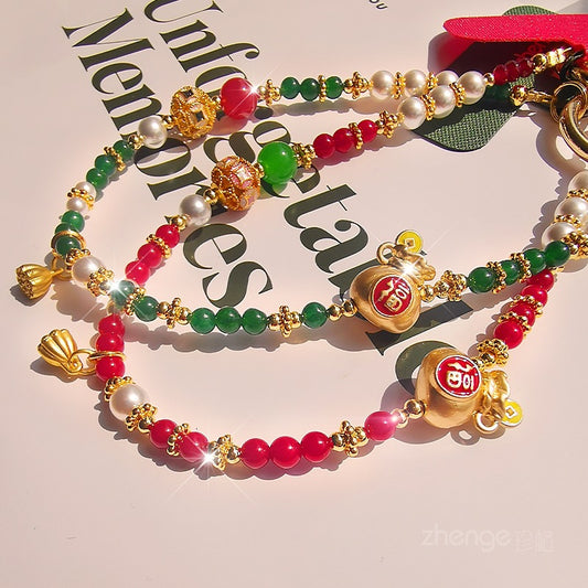 Bring in Wealth and Treasure Lucky Bag Mobile Phone Chain Pendant for Women Exquisite Handmade Gold Bead Chain Bracelet Short Style Outdoor Travel