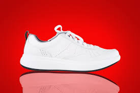White sneaker on a red background