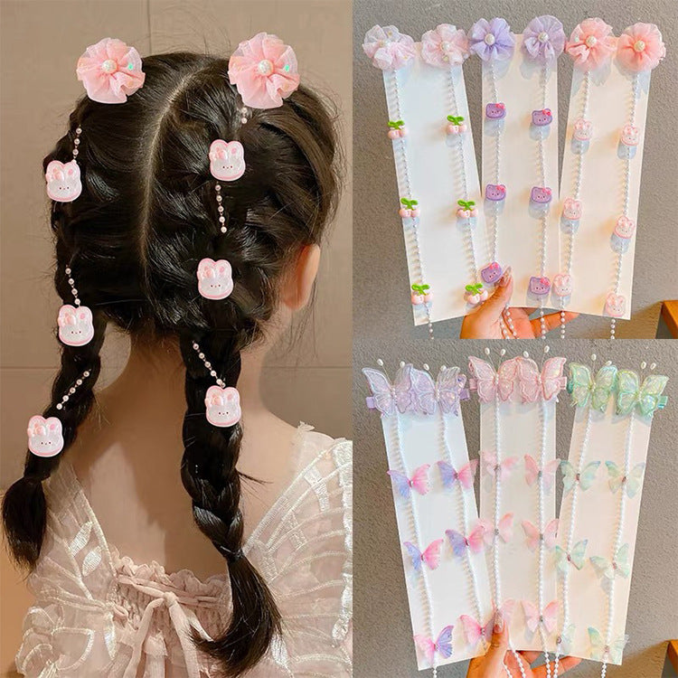 Children's cartoon flower Pearl braided hair chain girl baby cute hair accessories little girl does not hurt hair headdress hair band accessories