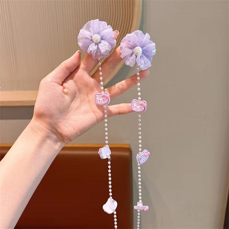 Children's cartoon flower Pearl braided hair chain girl baby cute hair accessories little girl does not hurt hair headdress hair band accessories