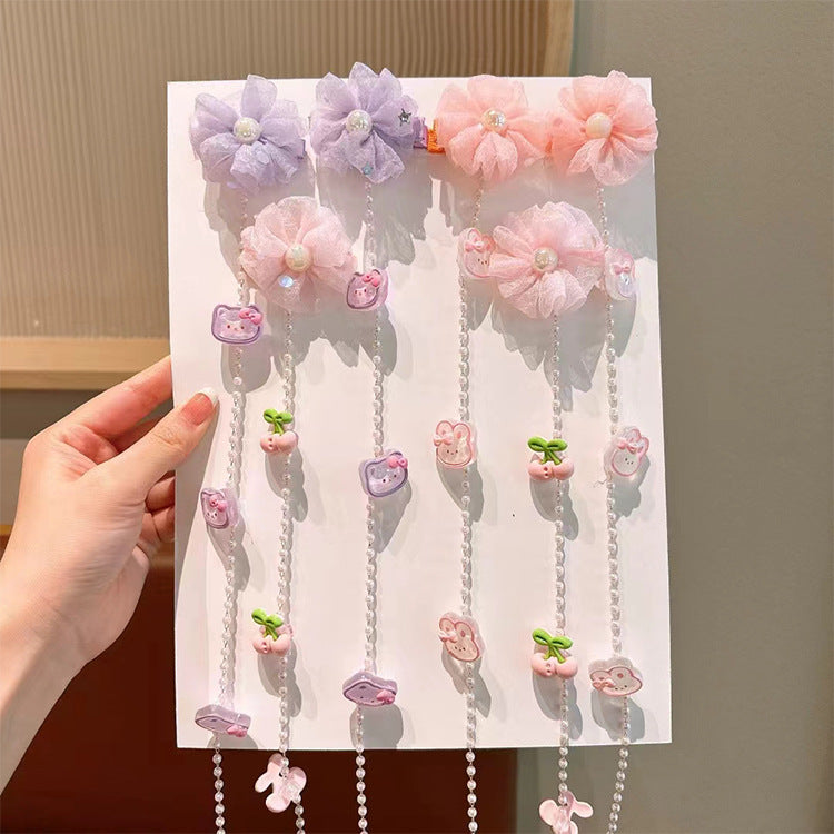 Children's cartoon flower Pearl braided hair chain girl baby cute hair accessories little girl does not hurt hair headdress hair band accessories