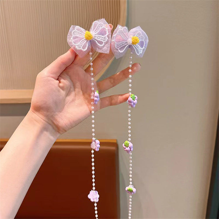 Children's cartoon flower Pearl braided hair chain girl baby cute hair accessories little girl does not hurt hair headdress hair band accessories