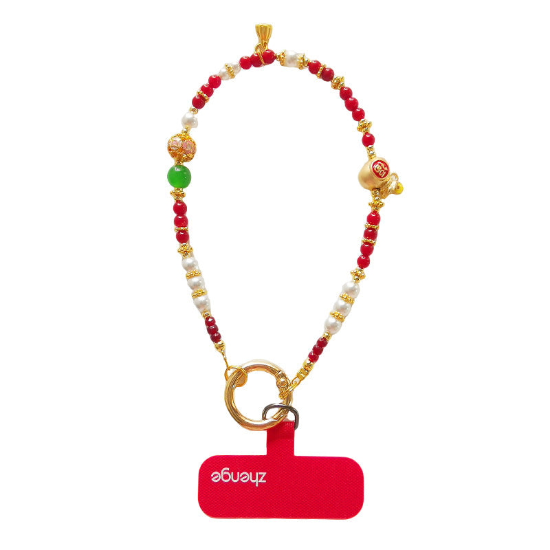 Bring in Wealth and Treasure Lucky Bag Mobile Phone Chain Pendant for Women Exquisite Handmade Gold Bead Chain Bracelet Short Style Outdoor Travel
