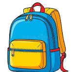 Colorful backpack with blue and yellow design on a white background